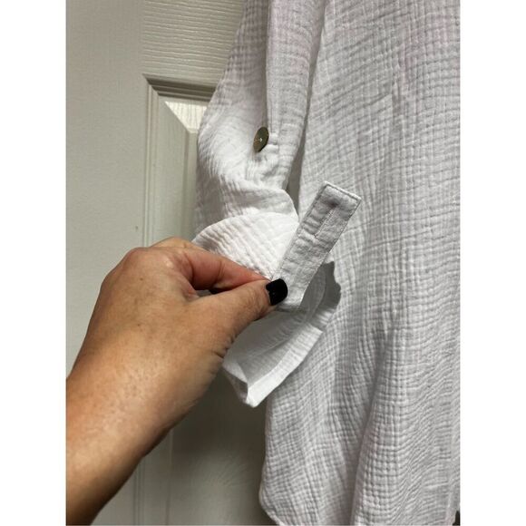 Toofan White Gauze Lagenlook Mother of Pearl Back Button Tunic Shirt sz 1X NWT - Picture 5 of 9